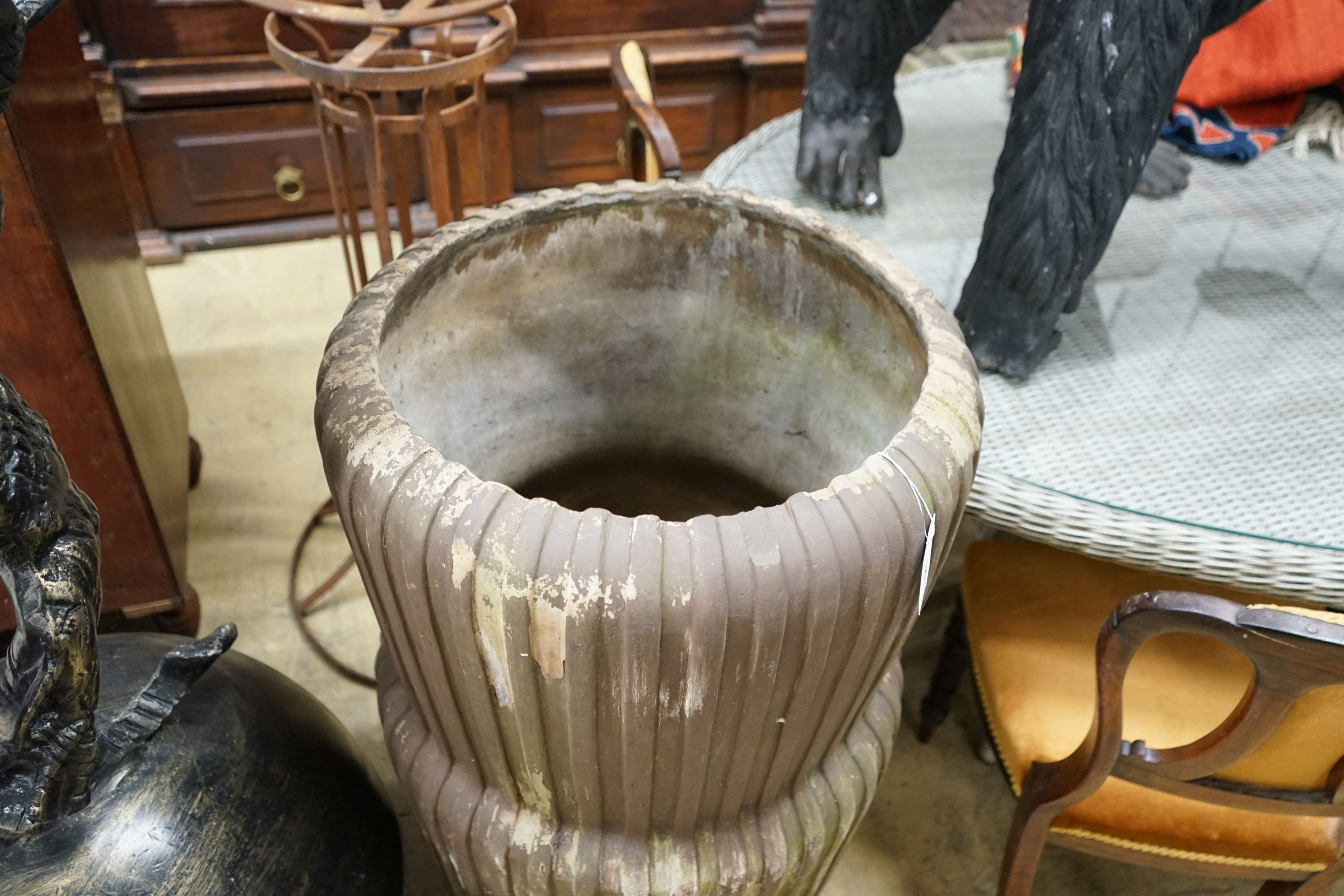 A large glazed earthenware circular garden planter, diamerer 56cm, height 100cm